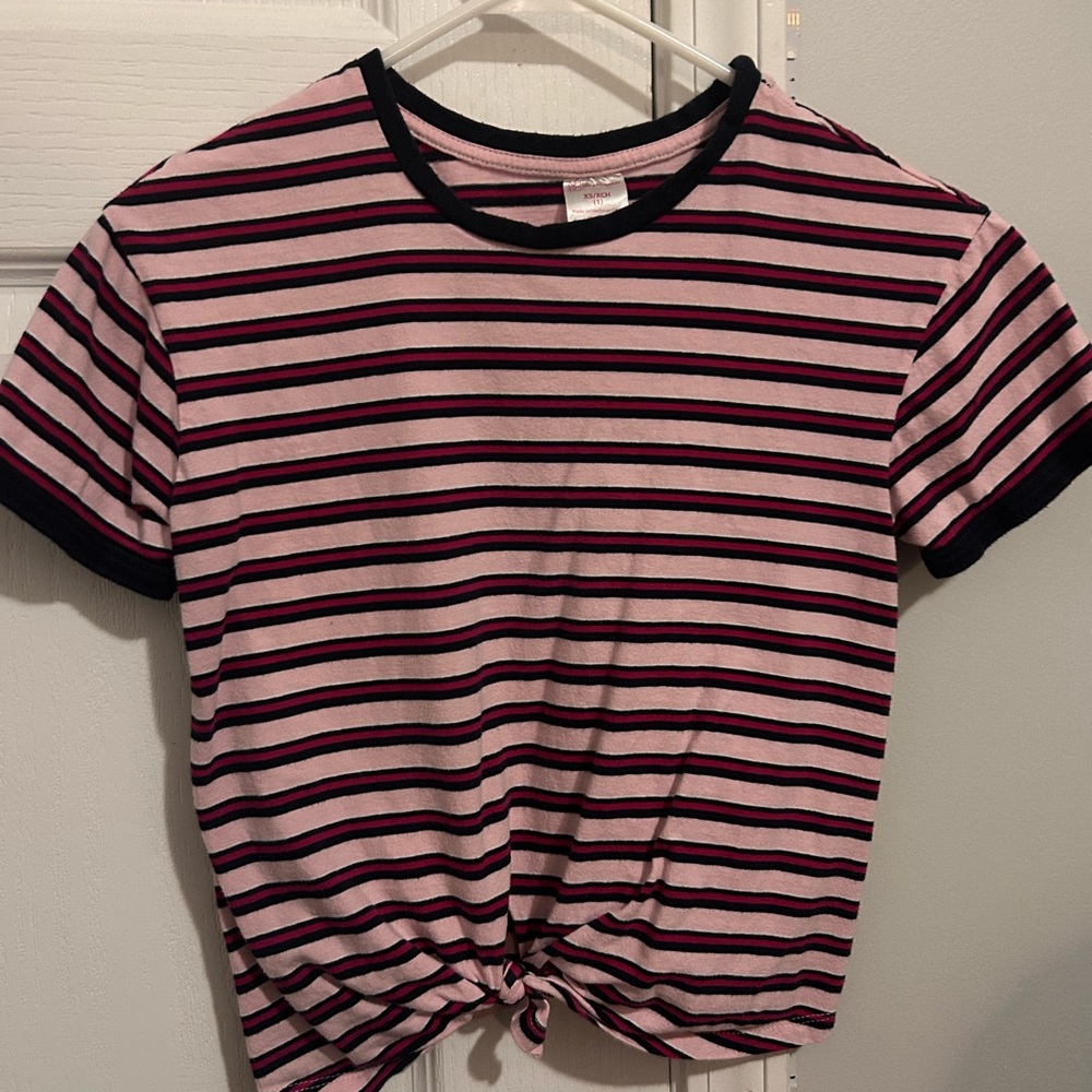 No Boundaries Pink and Black Striped Tee